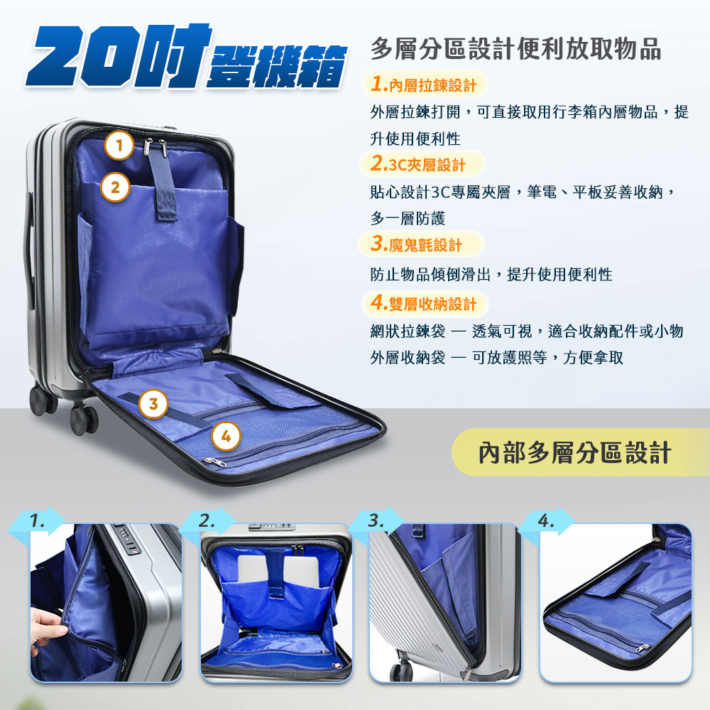 【HJY】鴻嘉源 激省空間深開擴容行李箱20吋-鐵灰, , large