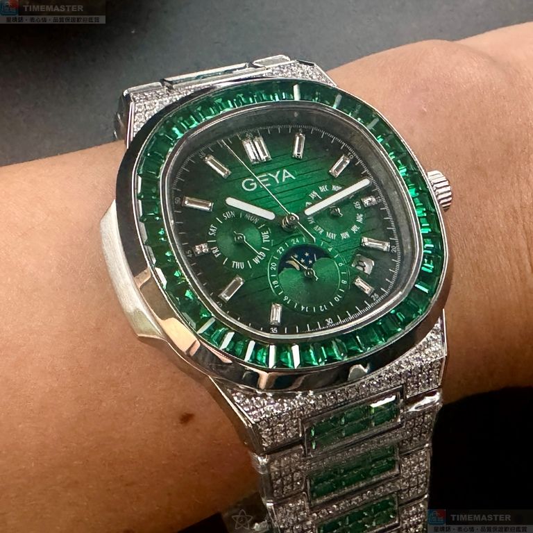 [星晴錶業]GEYA手錶,42mm,G78152GWN墨綠色錶面銀錶殼銀色精鋼錶帶款, , large