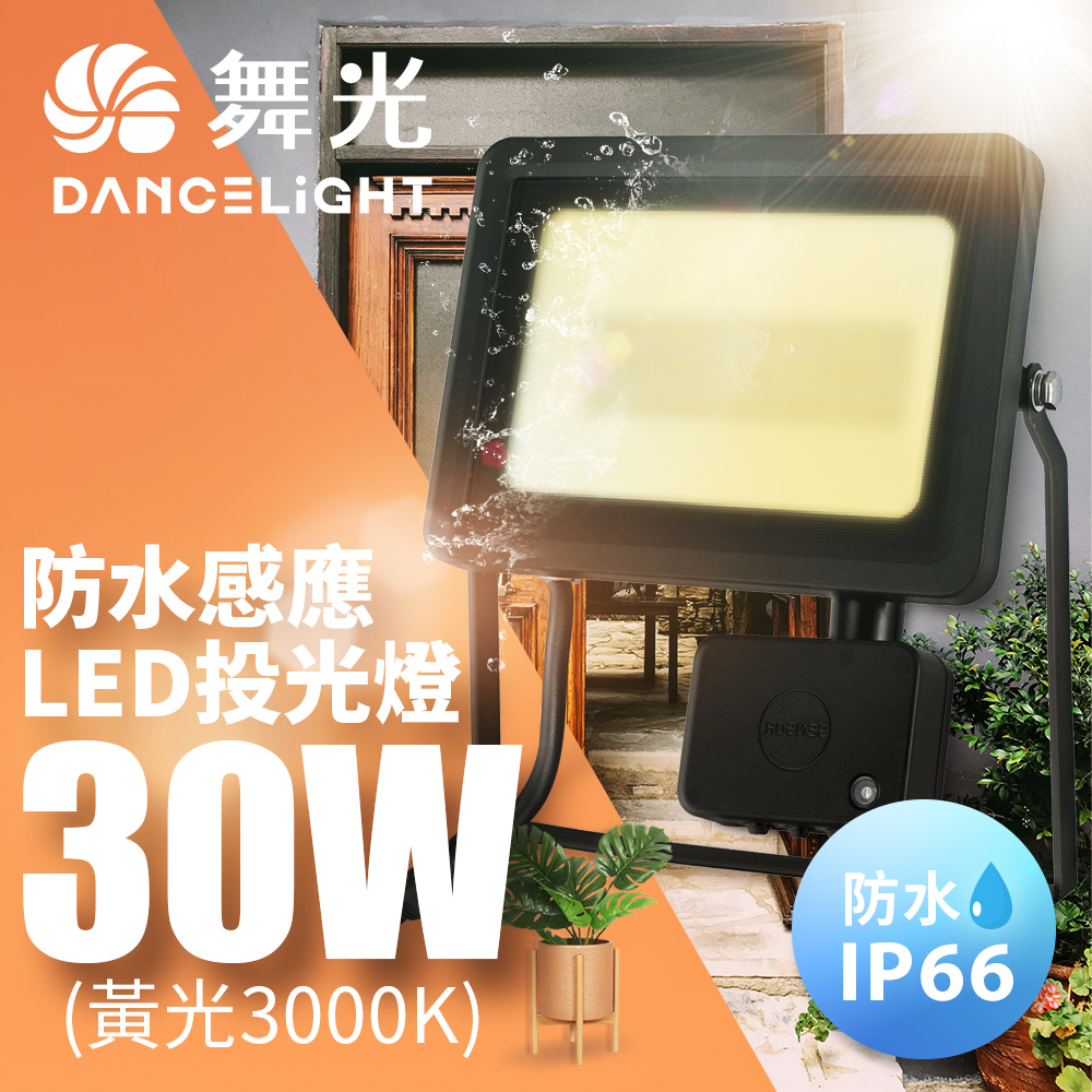 DanceLight microwave induction floodlight 30W IP66 waterproof anti-glare tempered glass (yellow light), , large