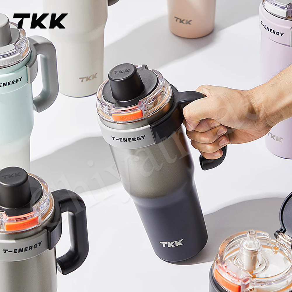 【TKK】T-One 彈蓋冰壩杯 316不鏽鋼x陶瓷噴塗 直飲+吸管 保冰保溫 運動隨身杯 800ML(握把式)-冰川銀, , large