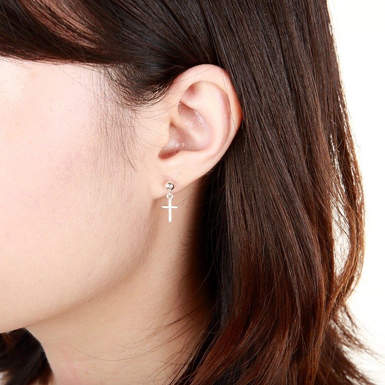 【Angel & Me】Mini Cross s925 sterling silver earrings (changeable ear clips) Day, , large