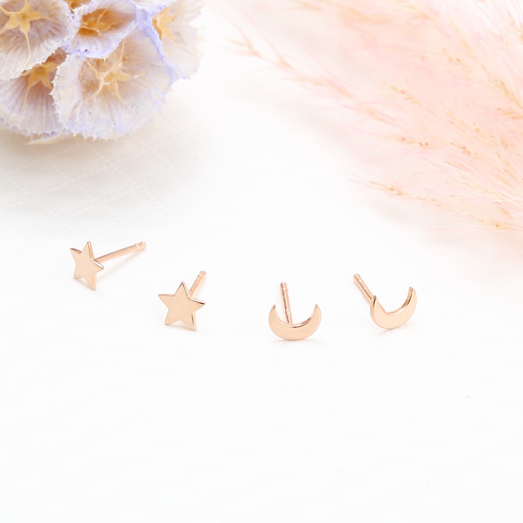 【Angel & Me】星月 星星 月亮 一對 s925純銀厚鍍18k玫瑰金 耳環, , large