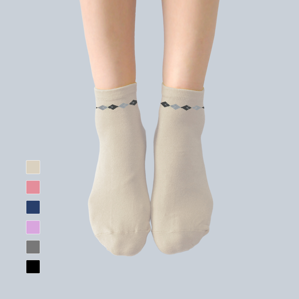 【現貨】台灣製 貝柔 柔棉 少女短襪-菱格 P506, , large