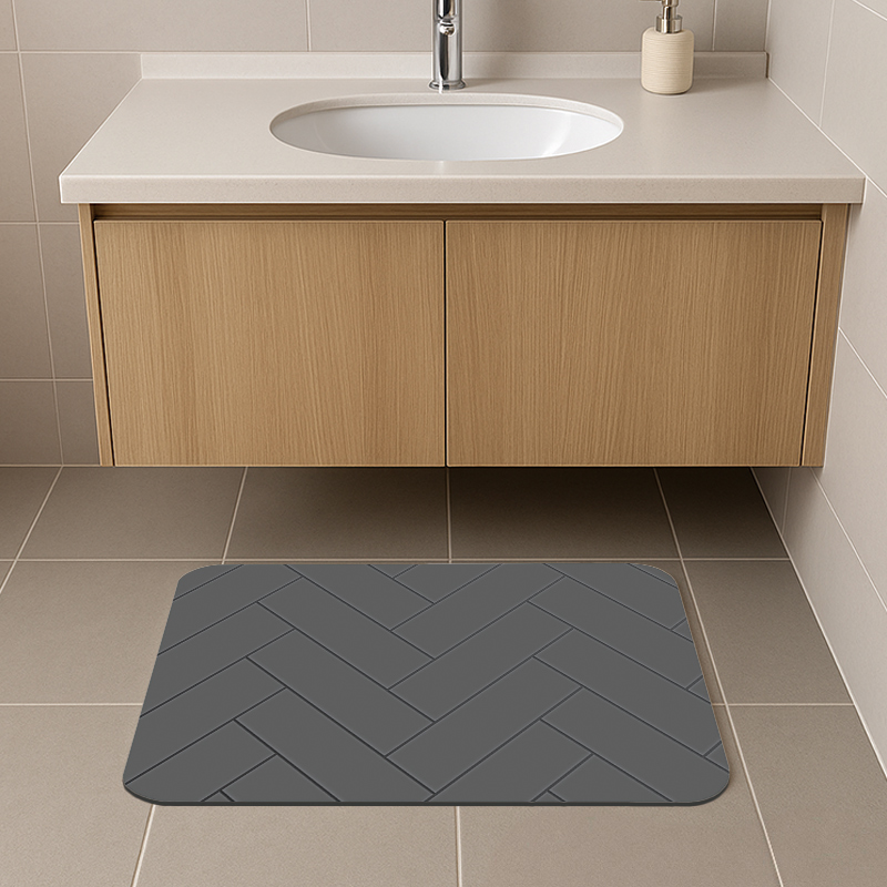 【Monster】 Soft Diatomaceous Earth Absorbent Mat &ndash; Slate Pattern Series (60x40cm) &ndash; Mineral Gray, , large