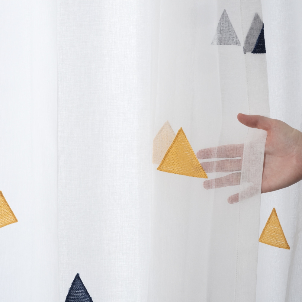 Ready-Made Sheer Curtains &ndash; Set of 2 Panels &ndash; "Triangular Rice Ball" Embroidered Design &ndash; Width 100cm, Height 163/208/238cm &ndash; Made in Taiwan &ndash; Kids&rsquo; Room &ndash; Machine Washable, , large