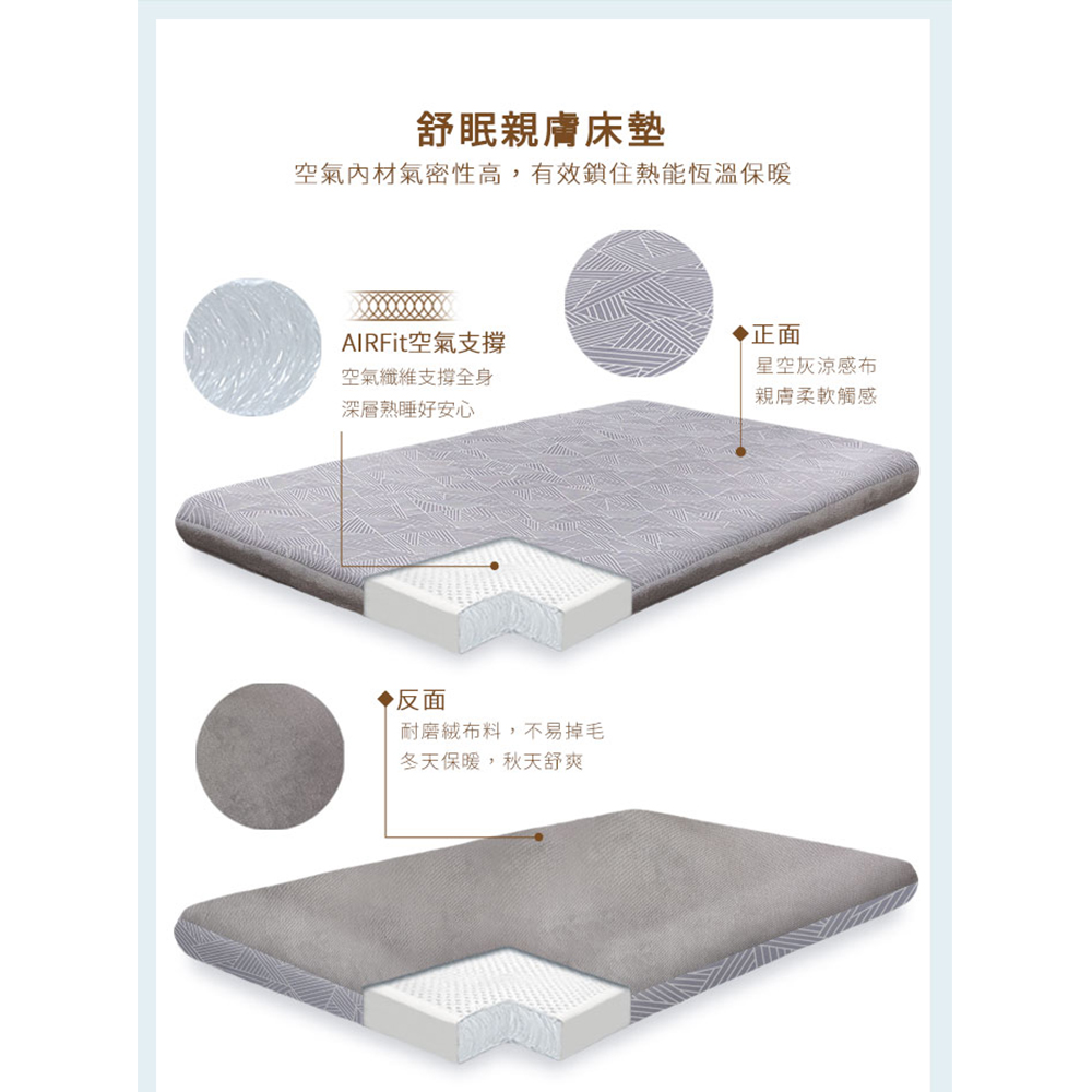 【旭】日本旭川AIRFit 氧活力 立體透氣涼感支撐舒眠水洗空氣纖維床墊-星空灰3.2CM, , large