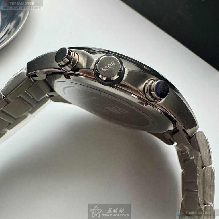 [星晴錶業]BOSS手錶,46mm,HB1513857黑色錶面銀錶殼銀色精鋼錶帶款, , large