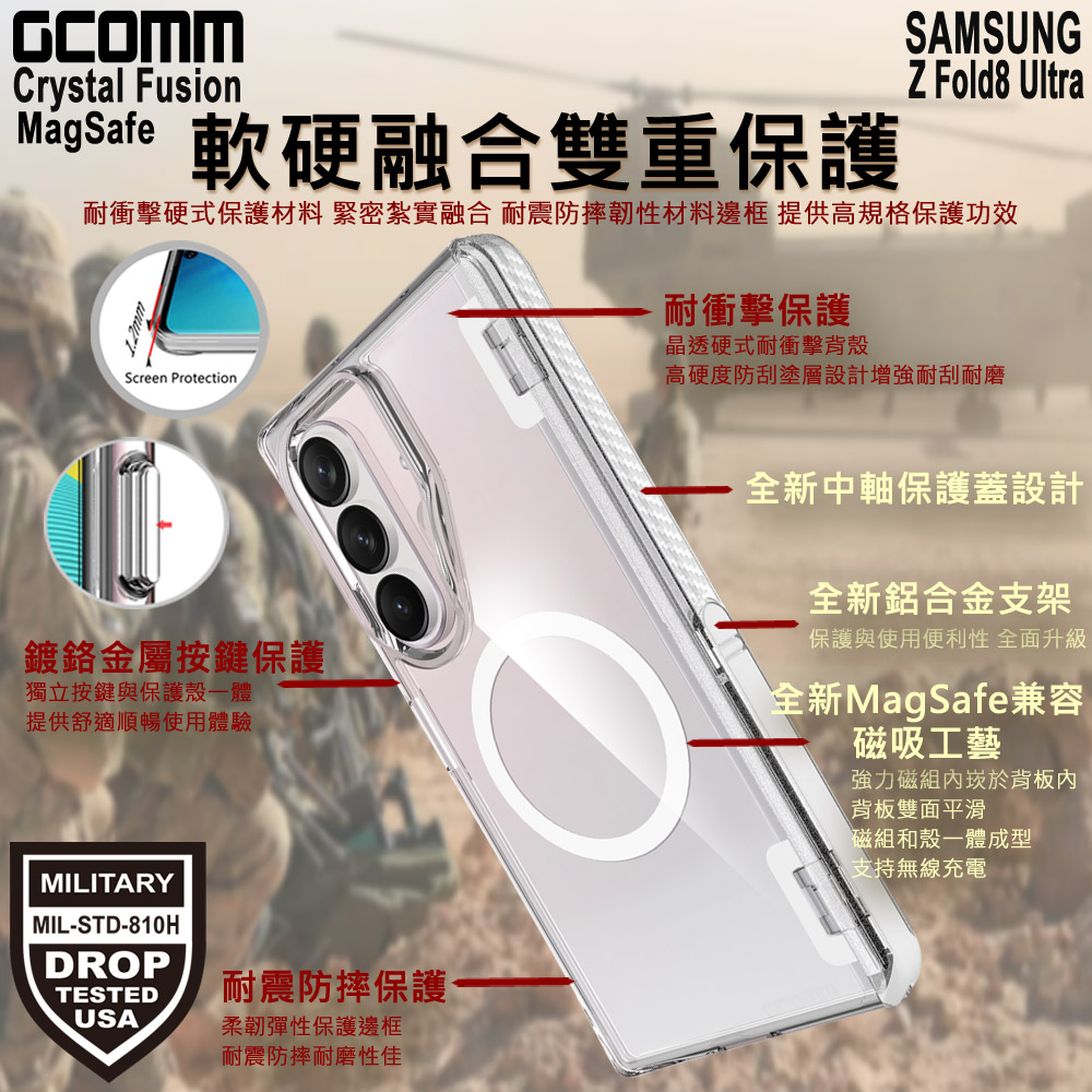 GCOMM 三星 Z Fold8 Ultra Fold7 磁吸晶透金屬支架防摔殼 Crystal Fusion MagSafe 兼容, , large