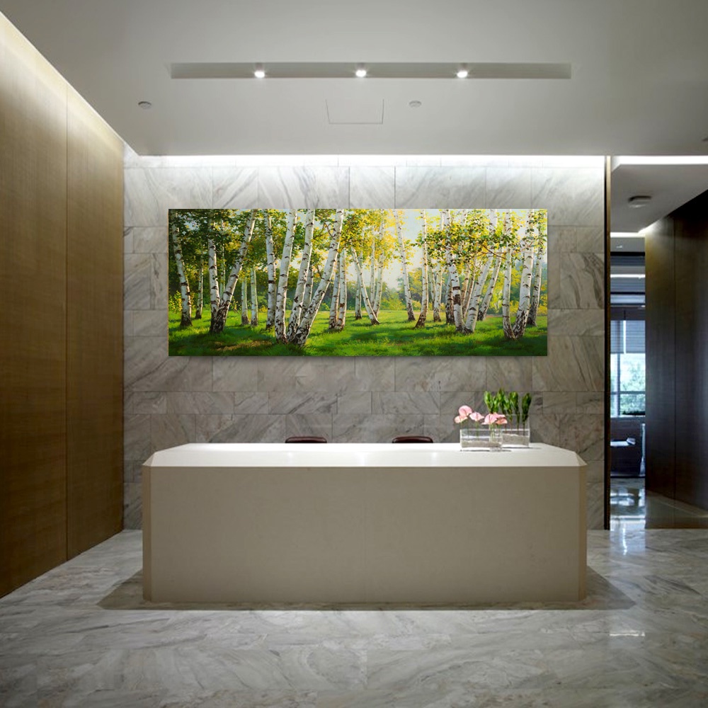 【御畫房】榮白樺林之春 國家一級畫師手繪油畫60&times;120cm(VF-59), , large