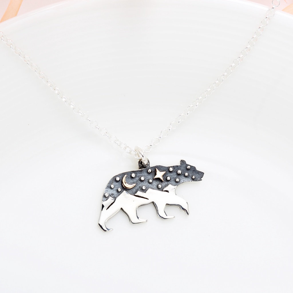 【Angel & Me】Mountains Moon Star Polar Bear s925 sterling silver necklace, , large