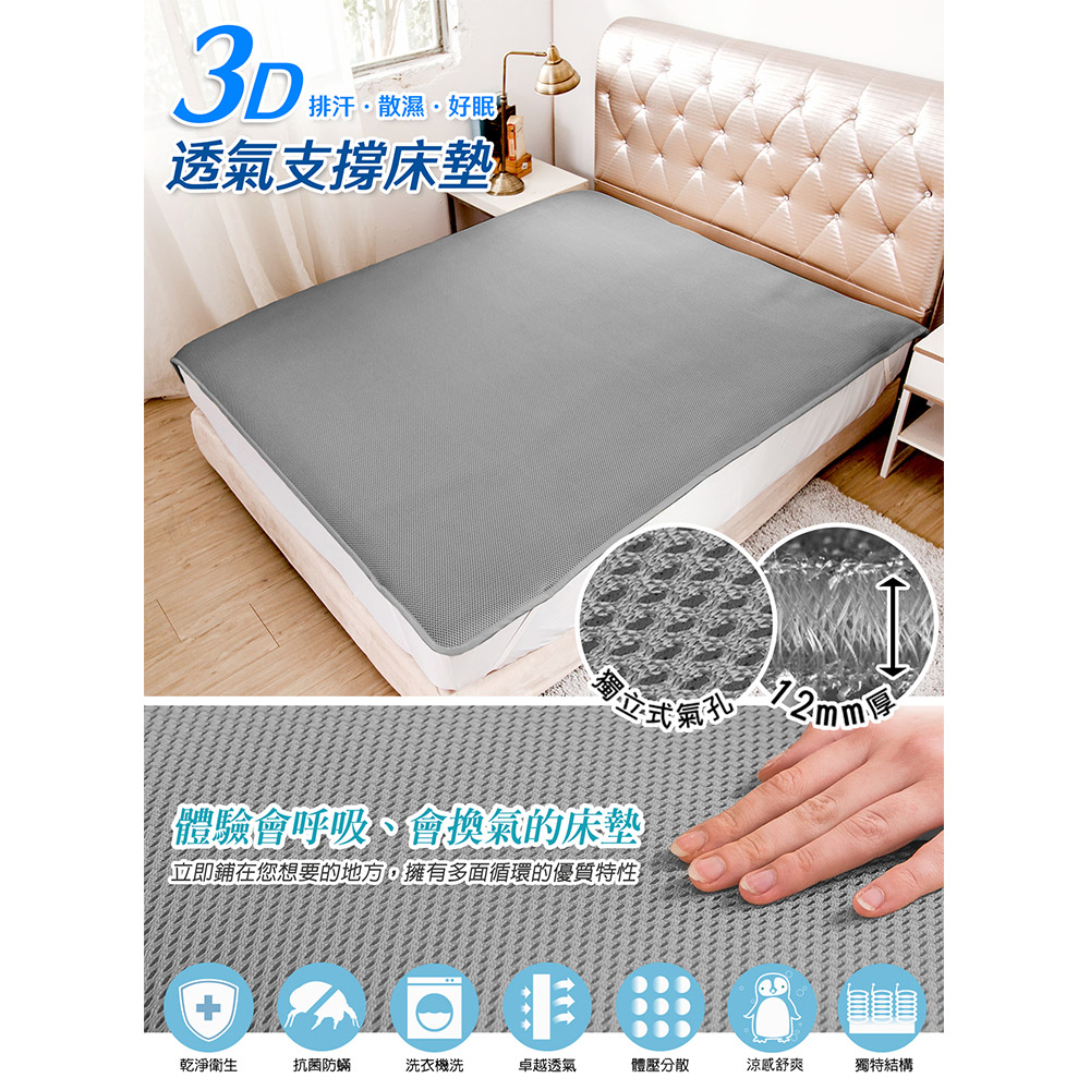 【日本旭川】3D立體透氣支撐排汗床墊 1.2CM, , large