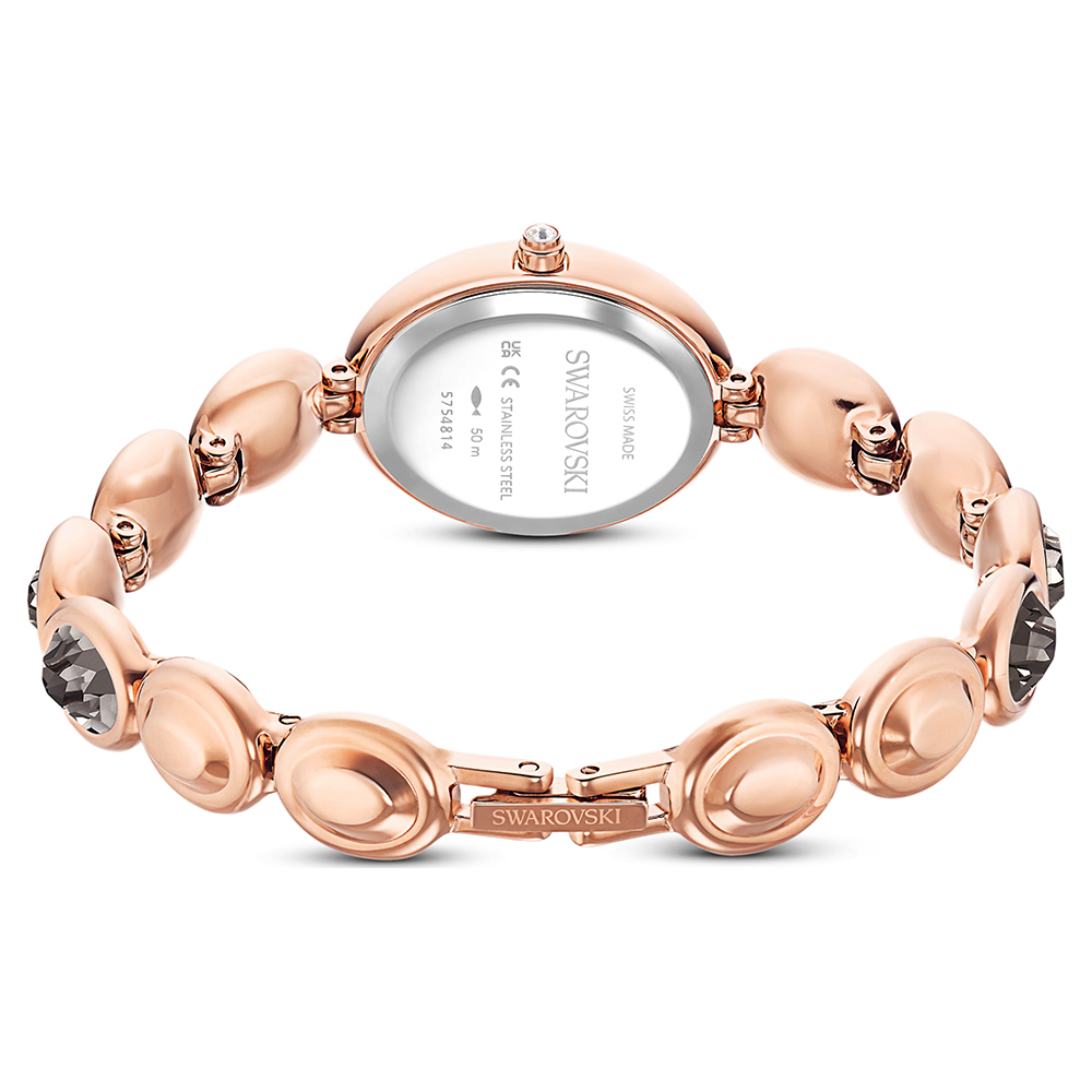 SWAROVSKI 施華洛世奇 Imber Oval 橢圓形水晶手鍊式女錶-黑x玫瑰金/25x21mm 5754814, , large