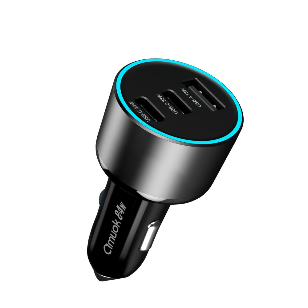 【amuok】84W Car 3-Port Fast Charger(Black), , large