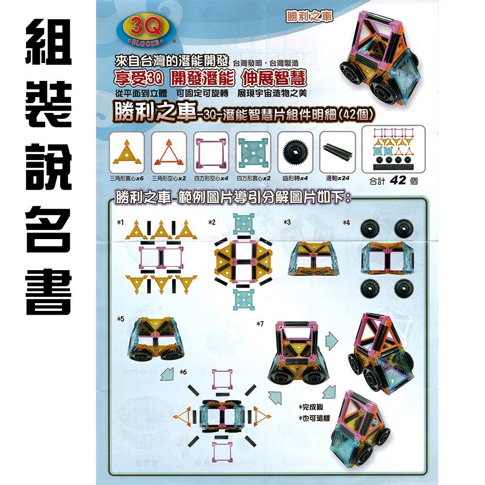 GS MALL 台灣製造 3Q勝利之車積木智慧片 積木拼圖 積木玩具 積木智慧片 積木潛能開發 智慧片, , large
