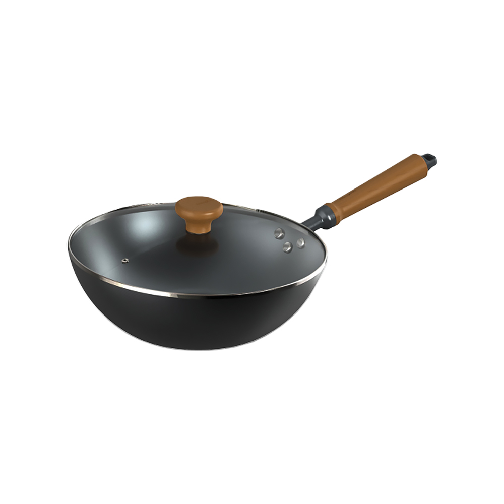 【Taste Plus】悅味元鐵 氮化鐵 無塗層 高低邊鐵炒鍋 掂掂鍋 28cm IH全對應設計(贈玻璃鍋蓋), , large