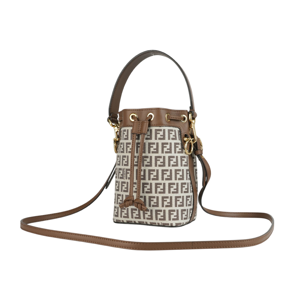 FENDI MON TRESOR FF LOGO 滿版標誌布質二用迷你水桶包/棕色, , large