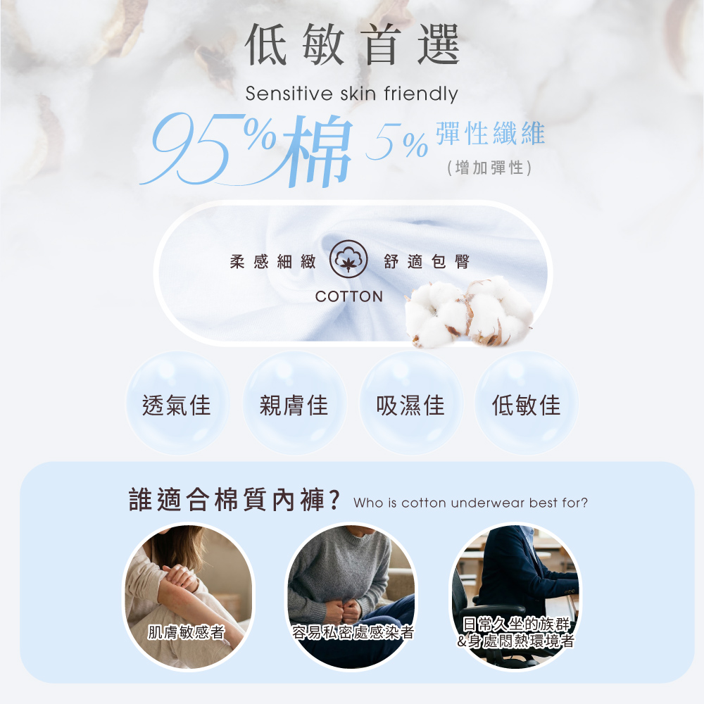 【Clany 可蘭霓】純棉長效抗菌中腰內褲 (M-2XL)｜加大尺碼 透氣包臀 2237-51 雲朵藍, , large