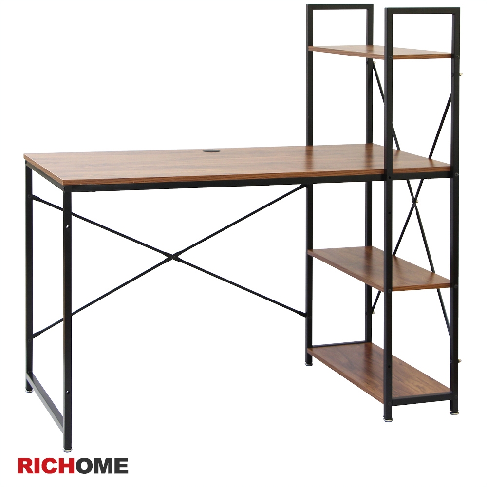 工作桌 電腦桌 工作桌 書桌 層架 DE291, 胡桃色, large