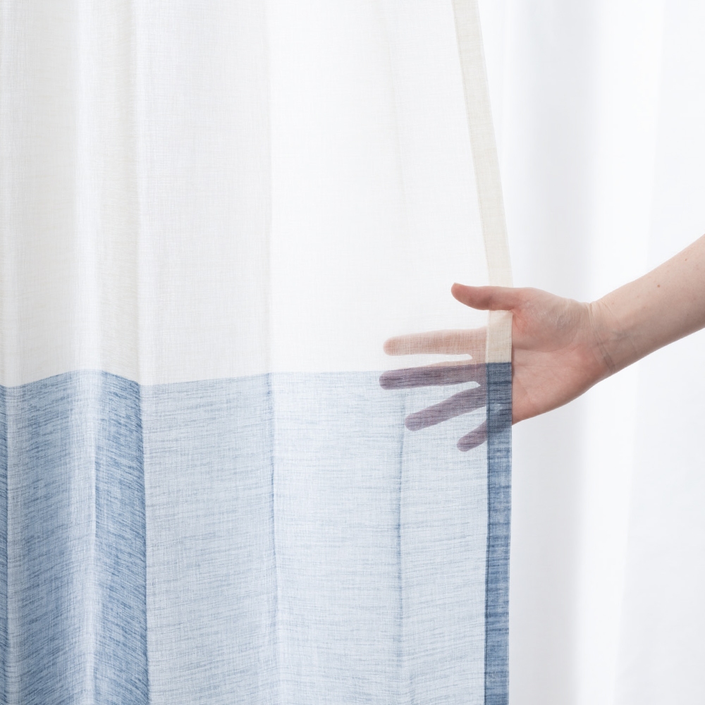 Ready-Made Sheer Curtains &ndash; Set of 2 Panels &ndash; "Blue Ocean Gradient" &ndash; Width 100cm, Height 163/208/238cm &ndash; Made in Taiwan &ndash; Beige & Blue Tones &ndash; Ocean Style &ndash; Machine Washable, , large