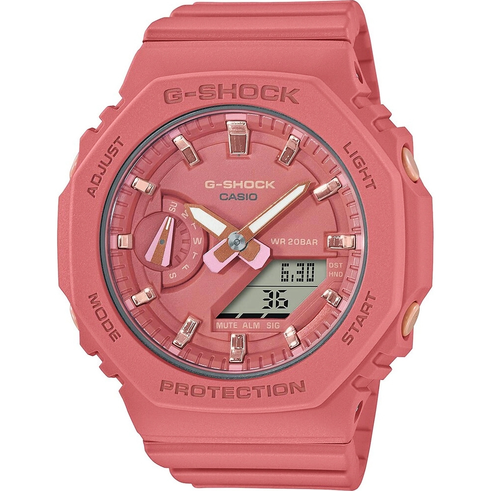 CASIO 卡西歐 G-SHOCK 珊瑚粉 八角雙顯手錶 GMA-S2100-4A2, , large