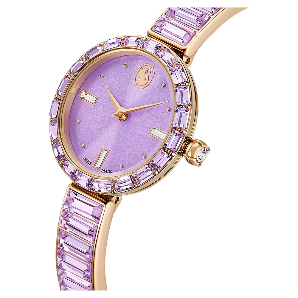 SWAROVSKI 施華洛世奇 Matrix Bangle 方形切割水晶手鐲式手錶 女錶-紫x香檳金 情人生日禮 推薦(5743713), , large