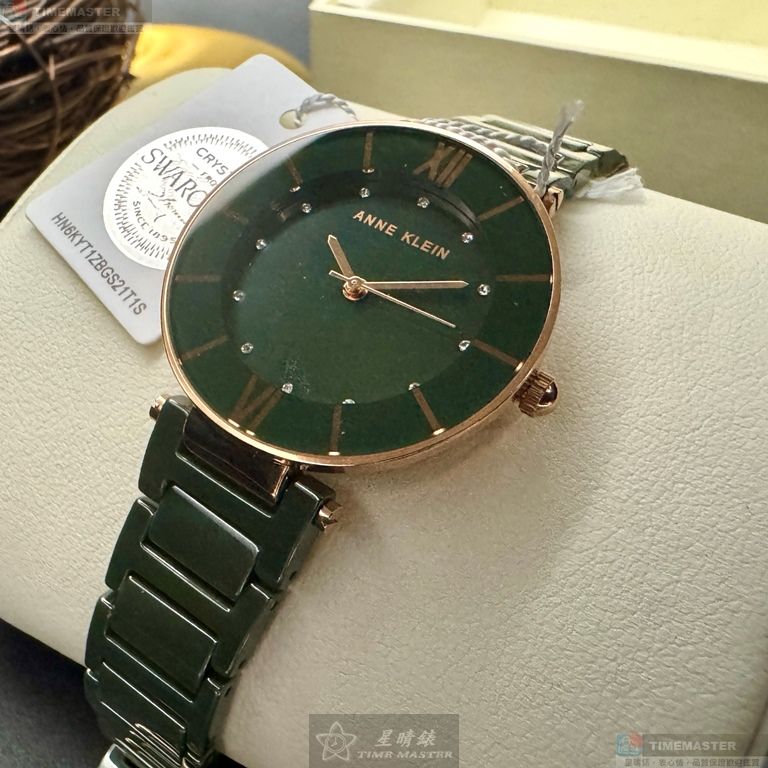 [星晴錶業]ANNE KLEIN手錶,32mm,AN00345墨綠色錶面玫瑰金錶殼綠陶瓷錶帶款, , large