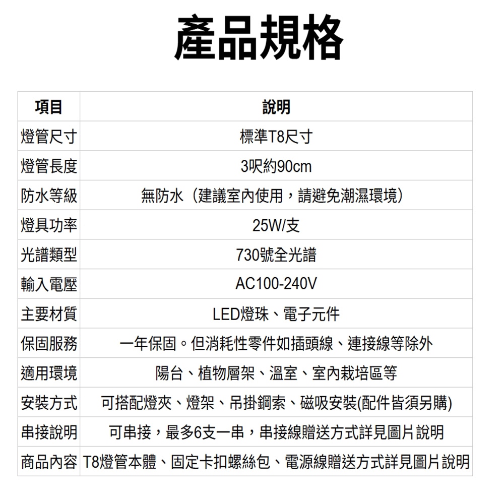 【君沛】730全光譜 3呎 T8一體式植物燈 25W 誘導上色 抑制徒長 多肉 龍舌蘭 層架專業生長燈, , large