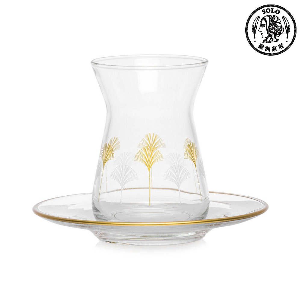 【SOLO Vintage】LCW Home 130ml Golden Palm Glass Tea Cups Set Made in Turkey, , large