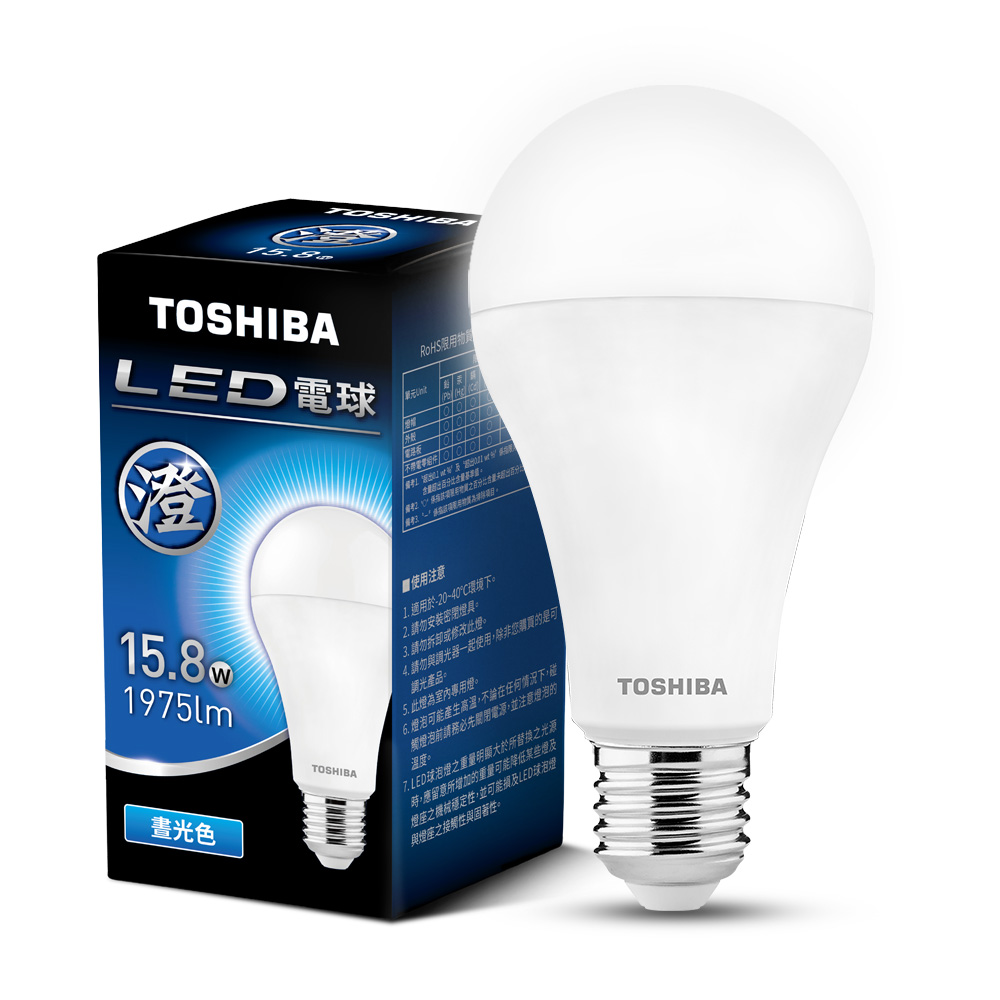 【TOSHIBA 東芝】 60入原廠箱裝 澄系列 LED廣角燈泡  15.8W 高亮省電(晝光色/燈泡色/自然色), , large