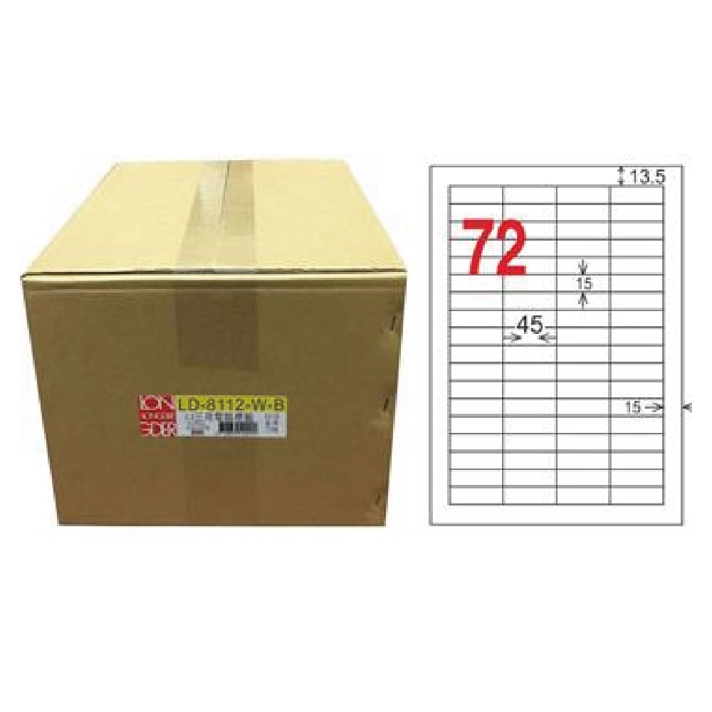 【龍德】LONGDER 三用電腦標籤 A4 72格 15*45mm白色1000張/箱 LD-8112-W-B(適用雷射、噴墨、影印), , large