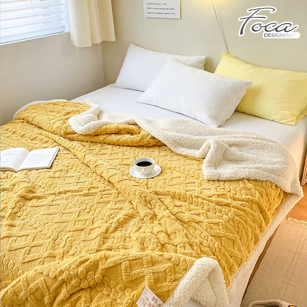 【FOCA】Streamer Gray | Three-dimensional woven jacquard warm wool sherpa double-sided blanket (150X200cm), , large