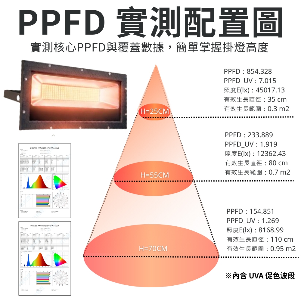 【君沛】100W加強型UVA 專業生長燈 誘導上色 抑制徒長 壓鑄投射燈 防水防潮 龍舌蘭 多肉顯色, , large