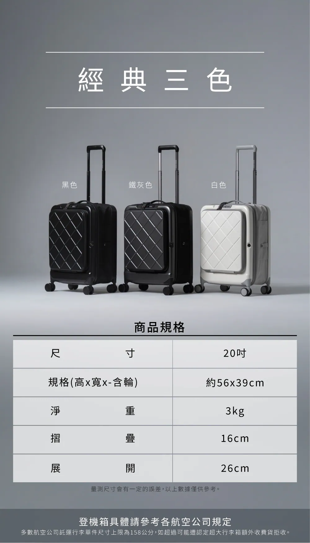 【奶霜白】✈️【BIGGER】20吋⚡菱格紋前開摺疊箱：旅行、出差，前開＋可摺疊！行李太佔空間？這咖 20 吋直接摺起來收（3 色可選！奶霜白／曜石黑／鋼鐵灰）, , large