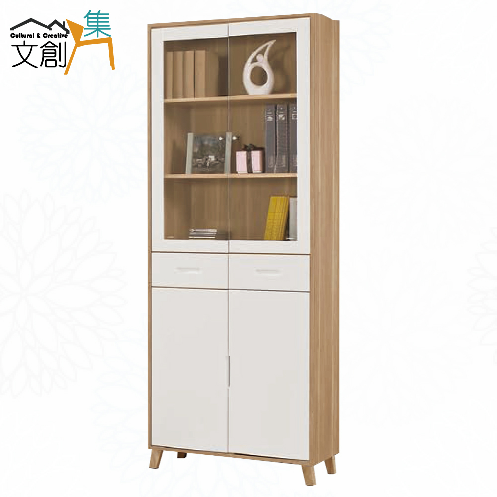 【文創集】卡蜜雙色2.7尺四門二抽書櫃(客約商品), , large