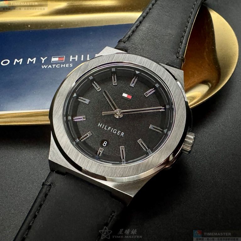 [星晴錶業]TommyHilfiger手錶,44mm,TH00074黑色錶面銀錶殼深黑色真皮皮革錶帶款, , large
