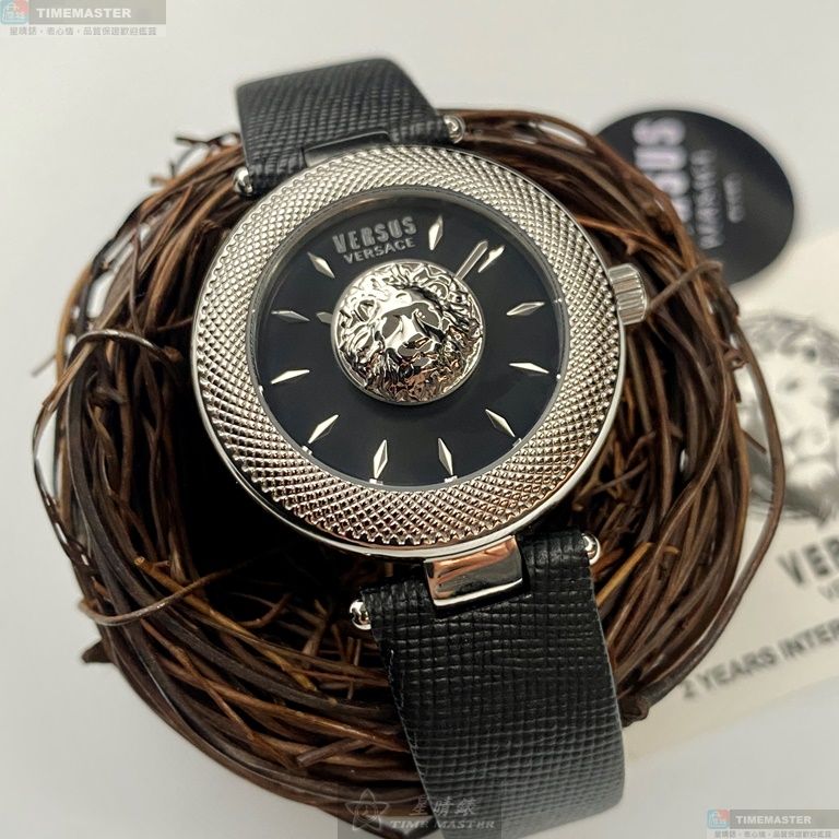 [星晴錶業]VERSUS VERSACE手錶,36mm,VV00358黑色錶面銀錶殼深黑色真皮皮革錶帶款, , large