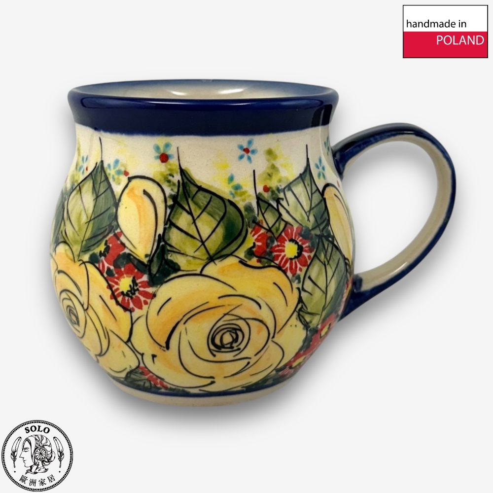 【SOLO Vintage】Cerraf Polish Pottery 350ml Mug Morning Light and Yellow Roses Series Made in Poland, , large