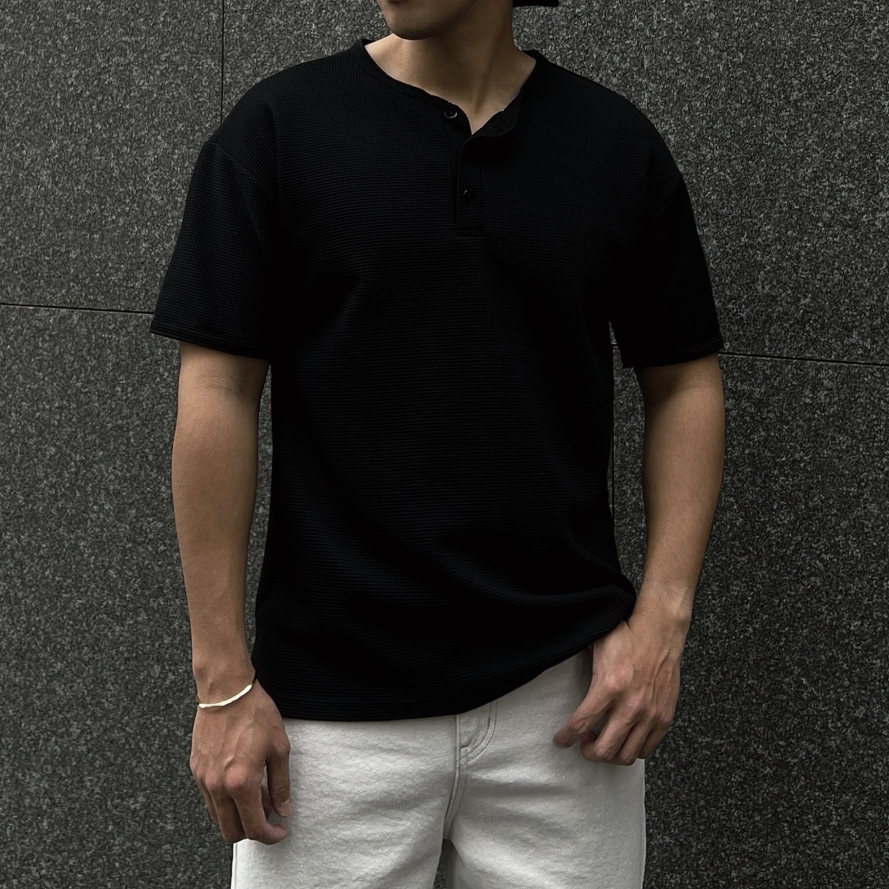 [1atm] 華夫格-亨利領Tshirt, , large