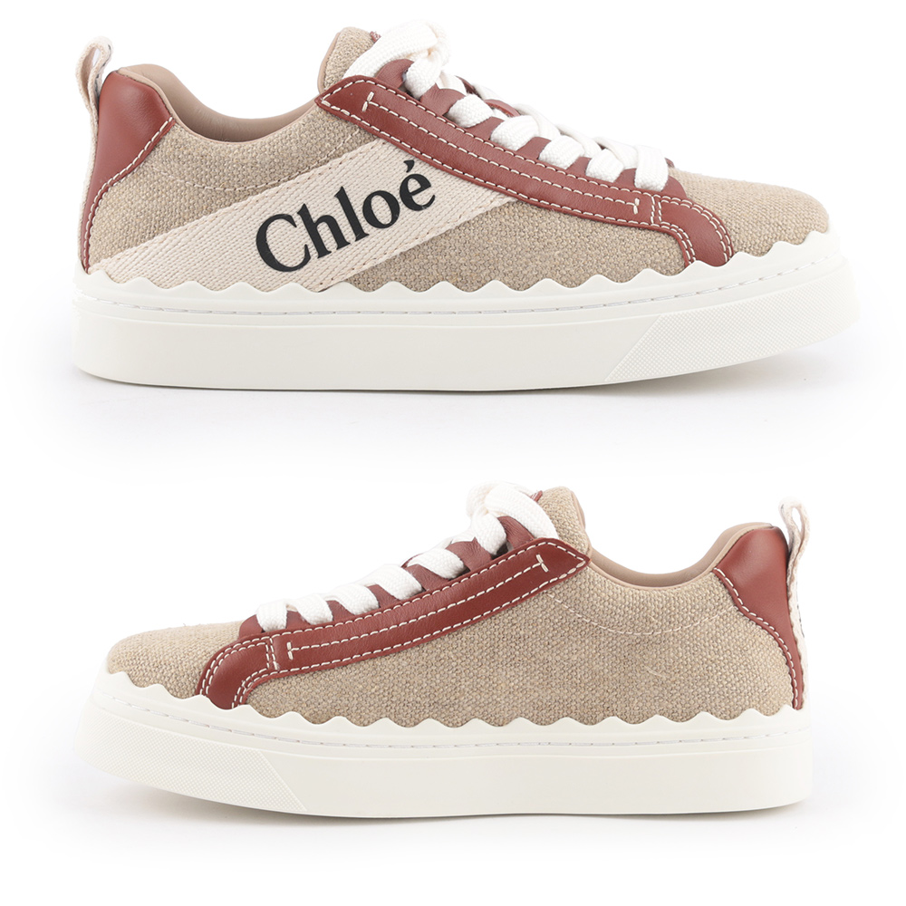 CHLOE' LAUREN 棉質拼牛皮休閒運動鞋36/白色/棕色, , large