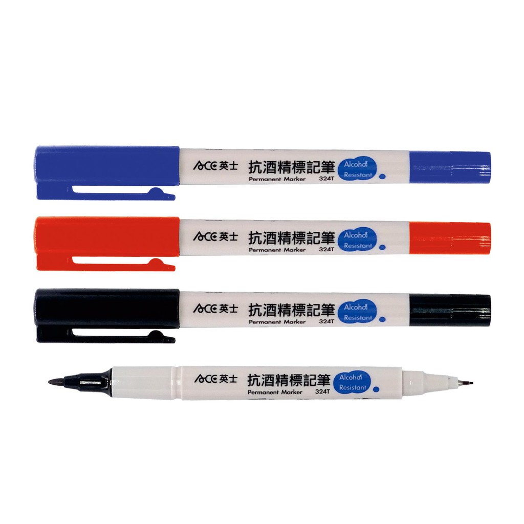 ACE英士 324T 雙頭抗酒精標記筆 Alcohol(0.5mm/1.2mm)藍, , large