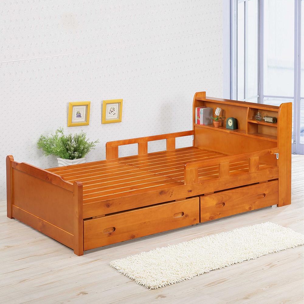 【Homelike】喜家居3.5尺護欄附抽屜床組(2267), , large