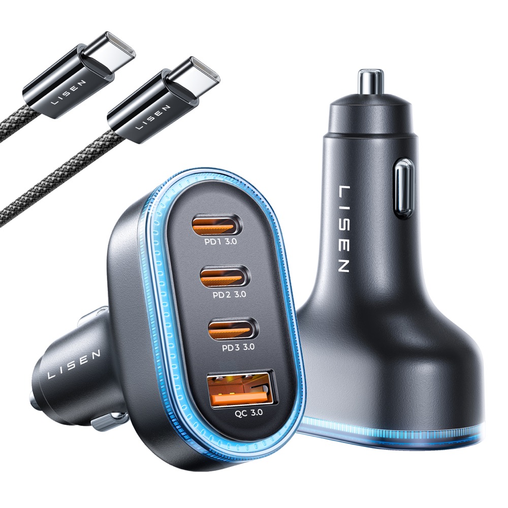 【LISEN】36W+65W 4孔車載充電器 2E7104 車充 車用充電器 點菸器 點煙器, , large