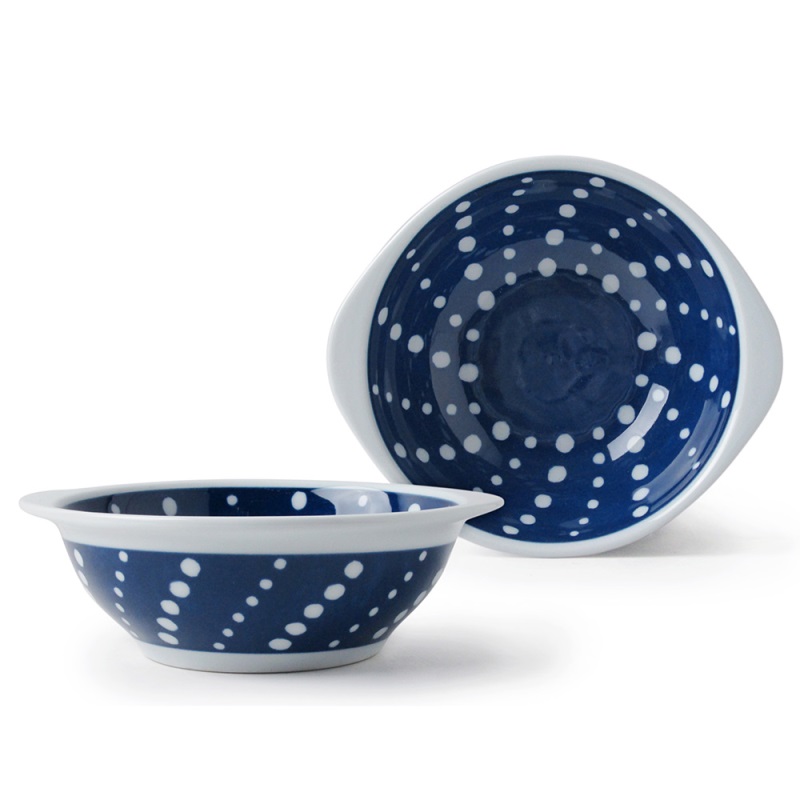 [豐名日本餐具] 6.0"輕量雙耳缽 藍底白水玉 有田燒 / C06BB2-54-EB, , large
