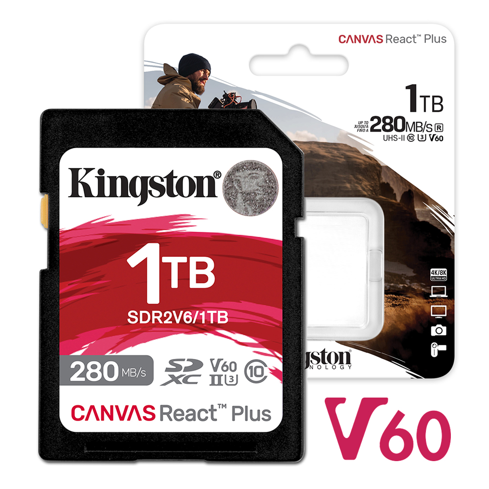 【Kingston】Canvas React Plus 1TB SDR2V6 SDXC U3 V60 UHS-II 記憶卡 讀取速度:280MB/s, , large