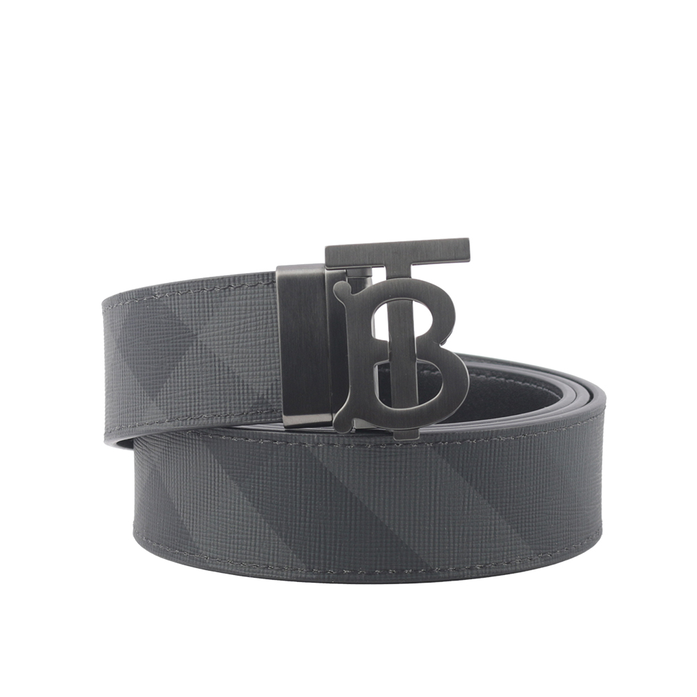 BURBERRY TB Logo 帆布及牛皮寬3.5cm雙面可用皮帶/炭灰/石墨黑, , large