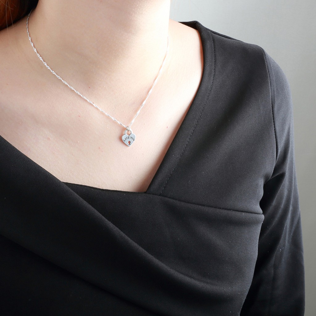 【Angel & Me】Heart lock Love you s925 sterling silver necklace birthday gift, , large