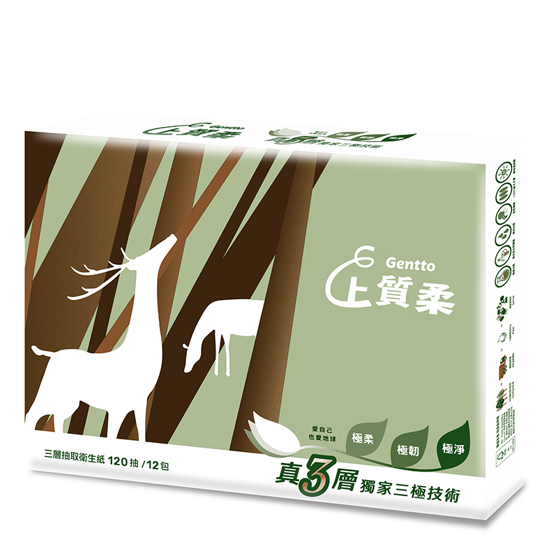 Gentto上質柔三層抽取式衛生紙FSC, , large