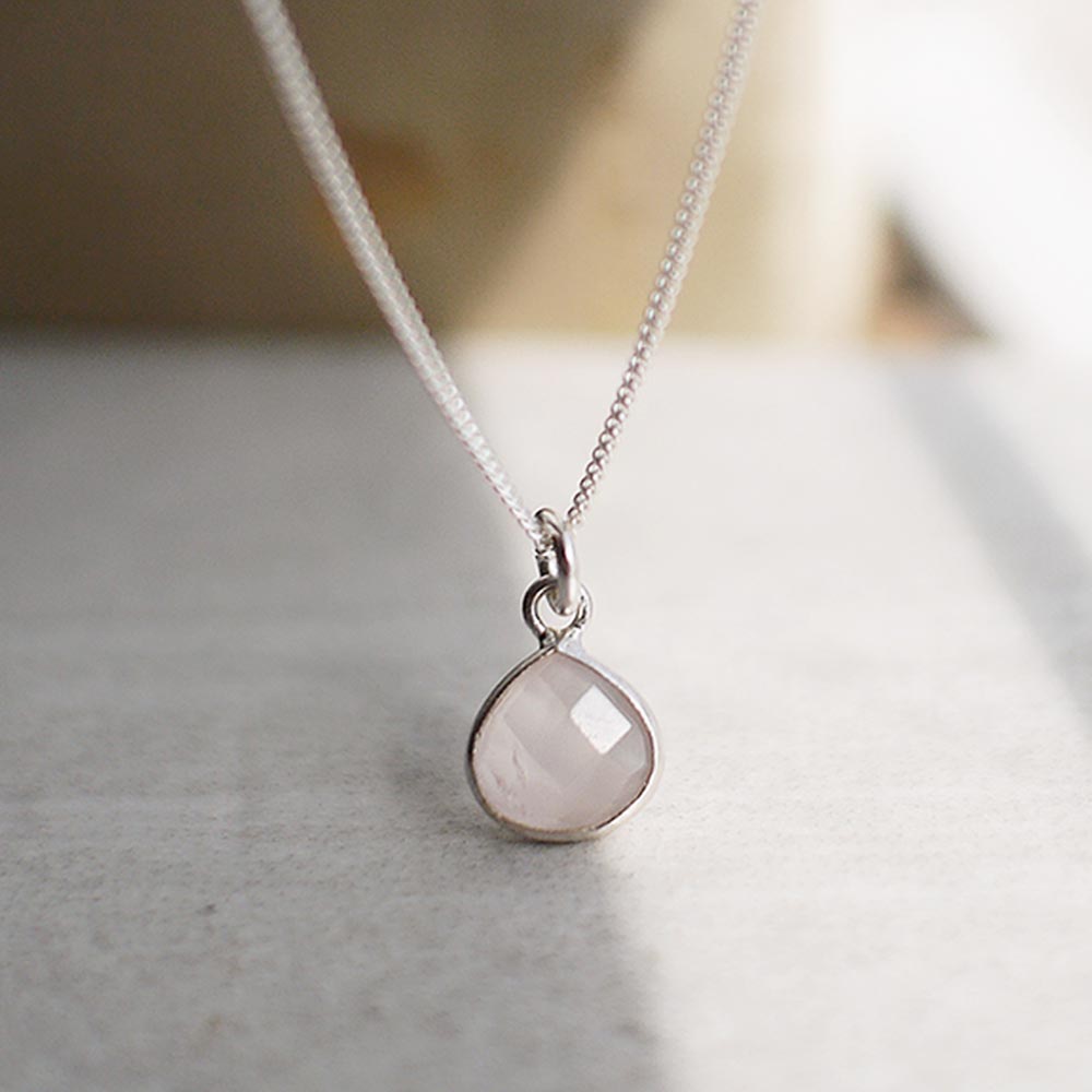 Simple Rose Quartz Sterling Silver Necklace, , large