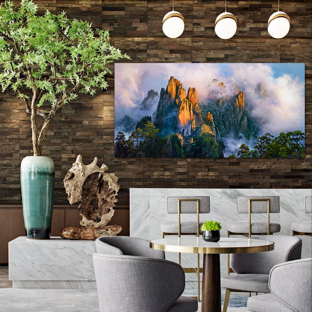【御畫房】黃山雲海 國家一級畫師手繪油畫60&times;120cm(VF-144), , large