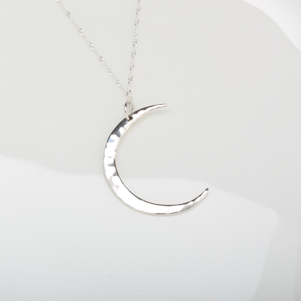 【Angel & Me】Hammered Crescent moon s925 sterling silver necklace birthday gift, , large
